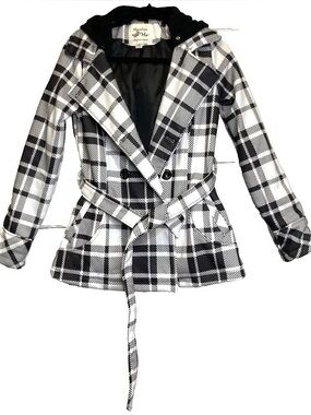 Maralyn & Me Black and White Plaid Peacoat with Belt (XL)